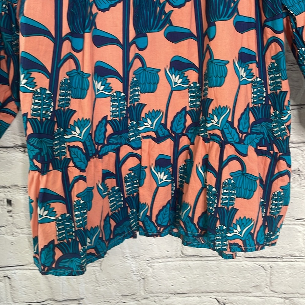 Anthropologie Blue Tassel Pink Blue Peplum Puff Sleeve Blouse Size Medium - Picture 7 of 13